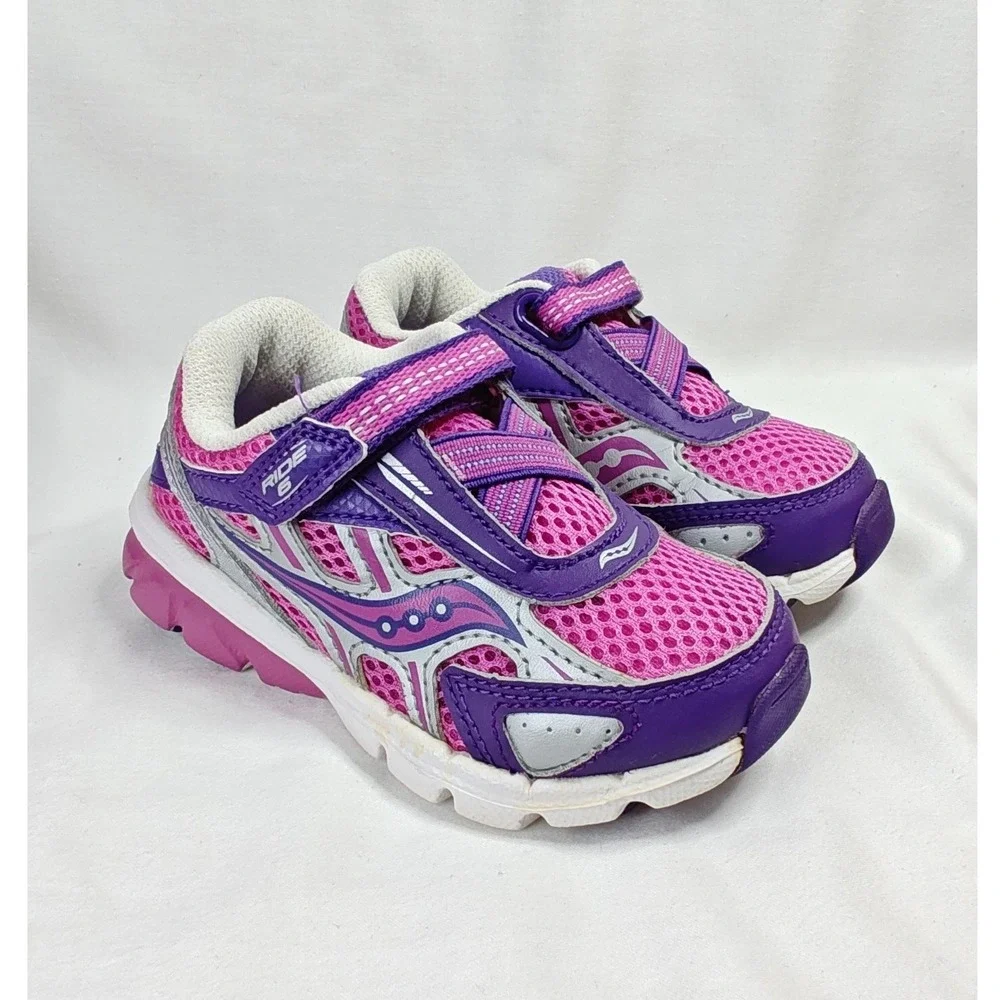 Saucony Baby Ride 6 Running Shoe Purple Magenta pink Silver Toddler 7.5W New